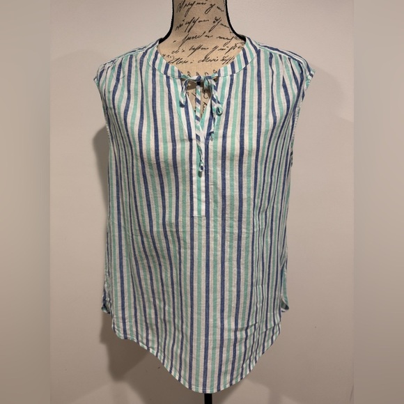 Vineyard Vines Hope Bay Striped Popover Sleeveless Top Blue White Size Medium - Picture 1 of 8